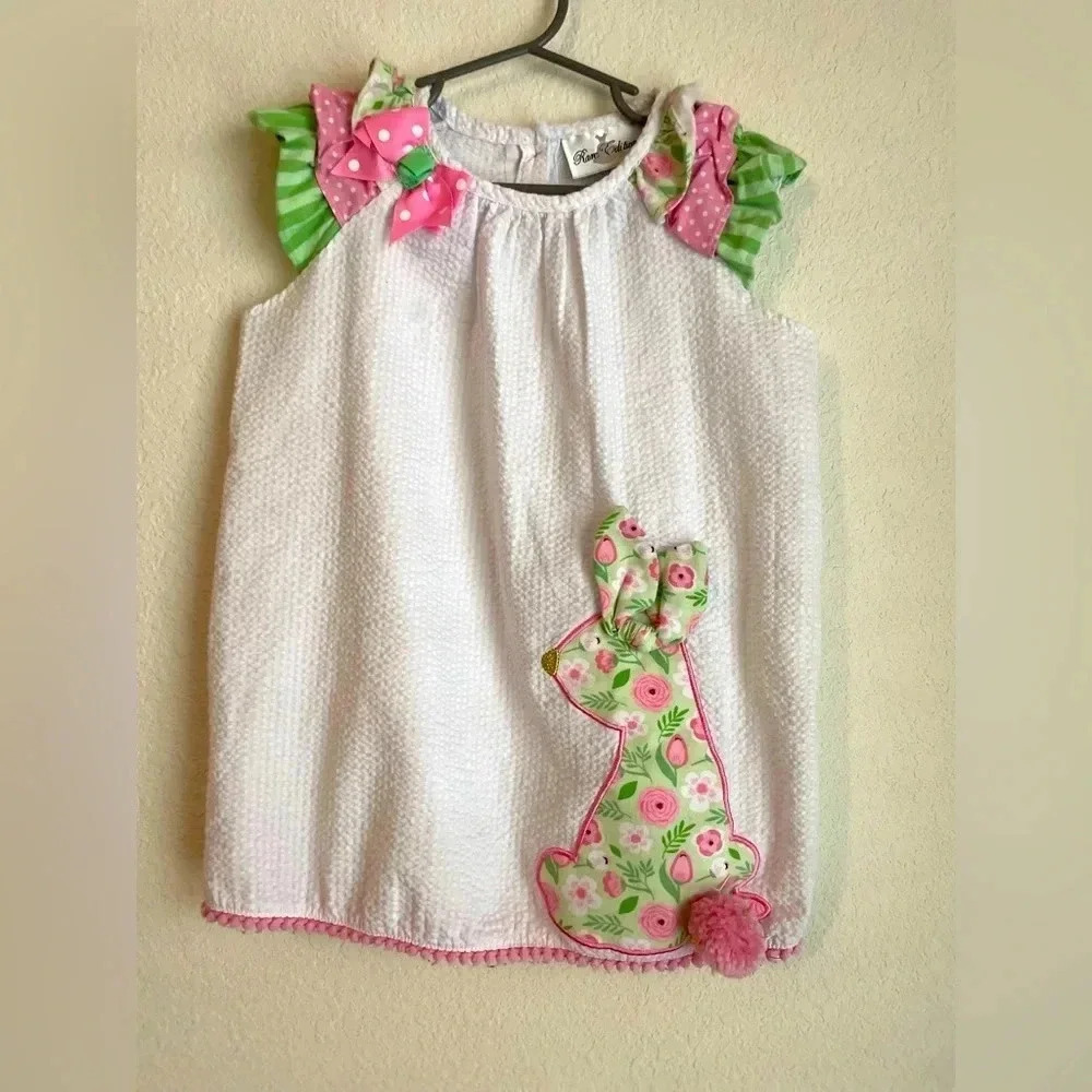 Rare editions girls Easter bunny seersucker dress size 6